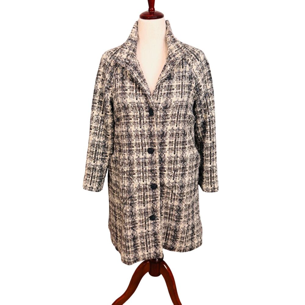Vintage J. Jill tweed wool blend swing coat lined pockets cream gray long sz SP